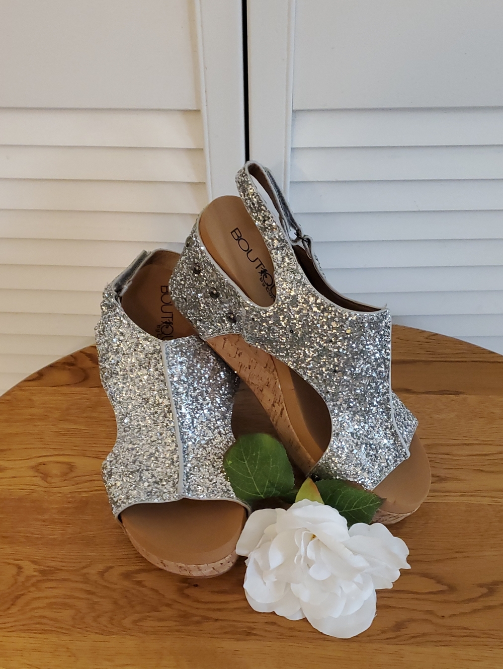 Corky's Carley Silver Glitter Wedge Heels, Size 9